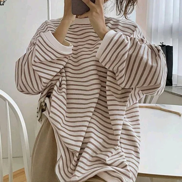 Women Striped Loose Long Sweatshirt - Picture 1 of 4